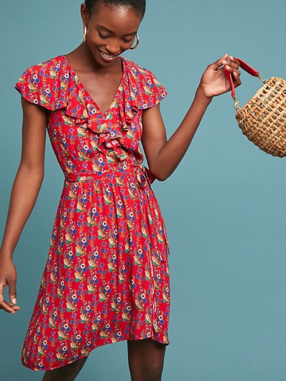 Anthropoloigie Rosalia Wrap Dress Size medium red floral print